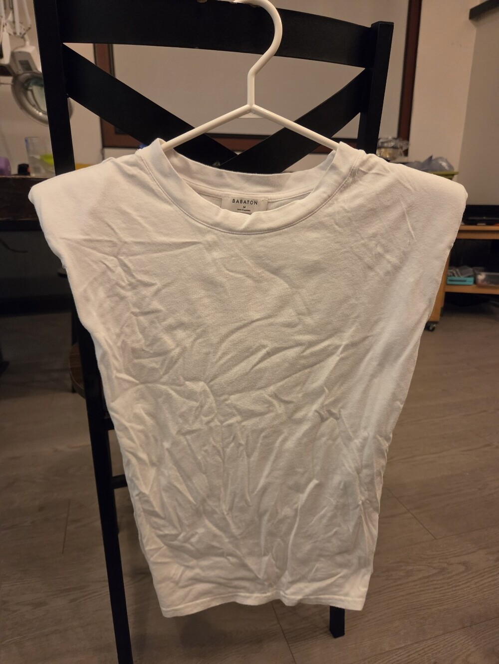 Babaton White Padded-Sleeve Crewneck Tank